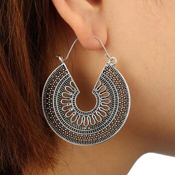 Silver Plated Round Filigree Gypsy Earrings, 3 of 10