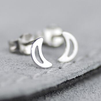 Sterling Silver Mini Open Crescent Moon Studs, 2 of 4