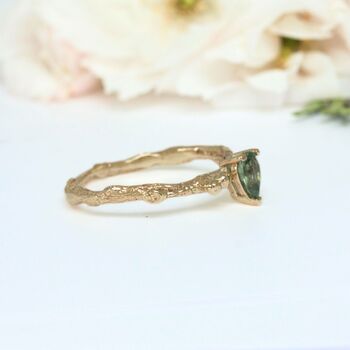 Pear Green Sapphire Nature Ring, Gold Twig Ring, 4 of 6