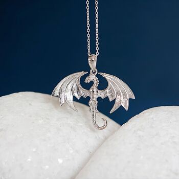 Sterling Silver Flying Dragon Necklace, 2 of 10