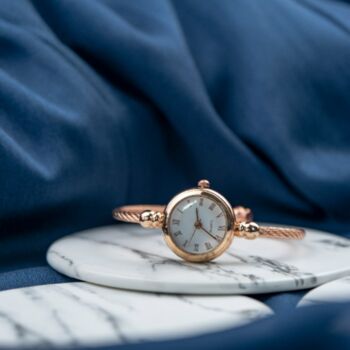 Rose Gold Stainless Steel White Dial Bangle Watch, 2 of 10