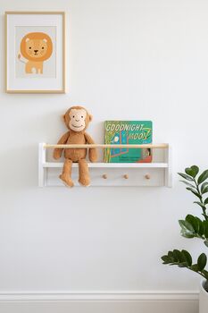 Nursery Shelf With Rail And Pegs For Nursery Wall Decor, 2 of 11