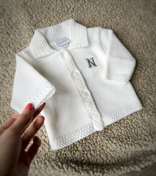 Luxury White Knitted Baby Cardigan, 4 of 7
