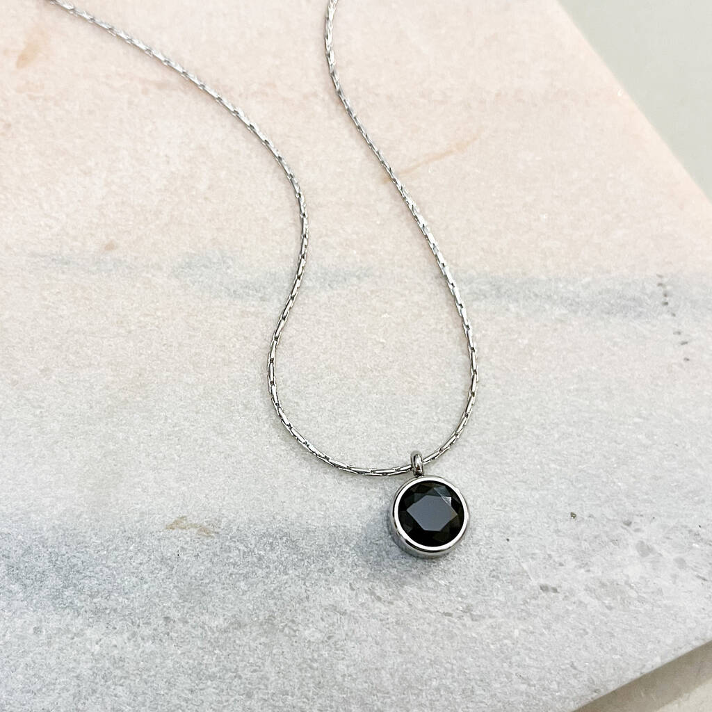 Art Deco Minimalist Snake Chain Necklace With Round Black Gemstone, 1 of 1