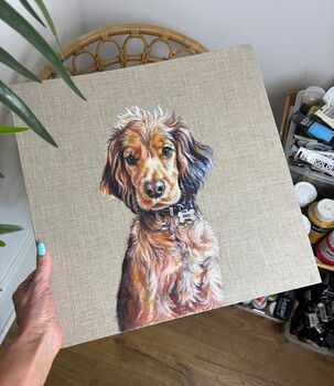 Custom Pet Portrait Painting On Linen Canvas Board, 2 of 12