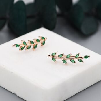 Emerald Cz Leaf Crawler Earrings, 8 of 12