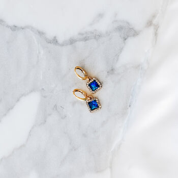 Square Opal Diamante 24k Gold Plated Huggies Earrings, 4 of 7