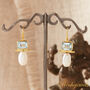 Blue Topaz And White Pearl Statement Gold And Silver Drop Earrings, thumbnail 6 of 9