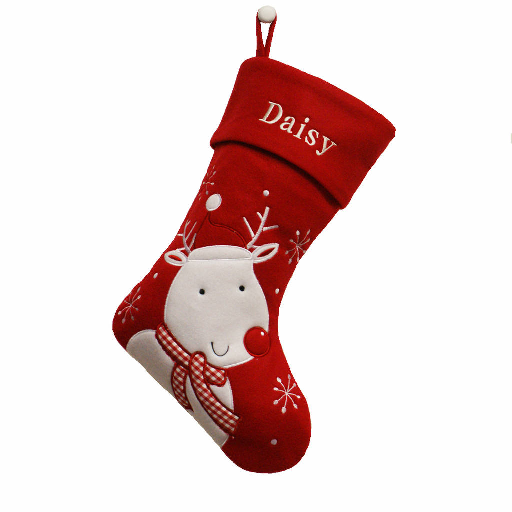 personalised red reindeer christmas stocking by dcaro ...