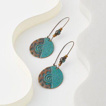 Bronze And Turquoise Aztec Coin Drop Earrings, 3 of 3