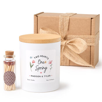Personalised Two Hearts One Spring Candle Gift For Couple, 6 of 6