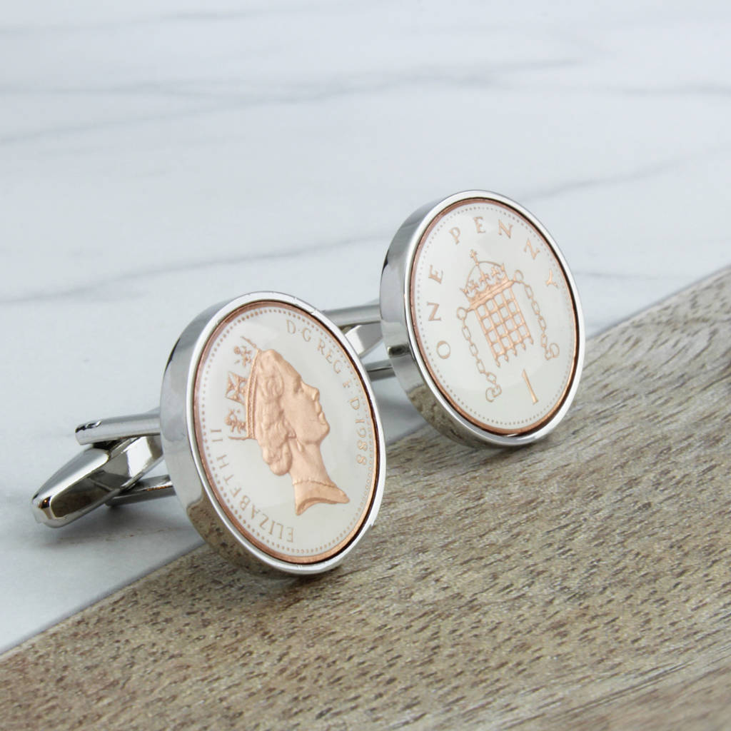 Image of 30th Birthday 1990 Enamelled One Pence Cufflinks