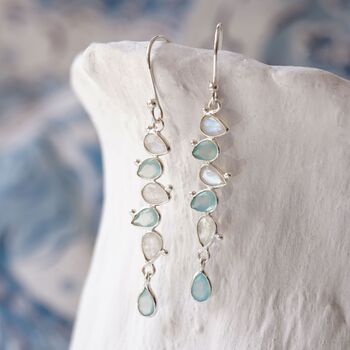 Rainbow Moonstone And Aqua Chalcedony Drop Earrings, 4 of 6