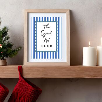 A4 Christmas Art Print, The Good List Club Blue Stripes, 3 of 6