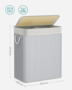 100 L Two Sections Clothes Hamper Laundry Basket, 2 of 8