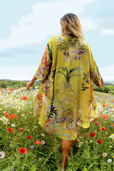 Silk Kimono Jacket 'Enticement' Print Vibrant Yellow, 4 of 6