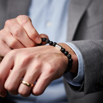 Personalised Men's Sterling Silver And Black Onyx Bead New Baby Bracelet, 5 of 6