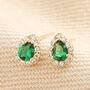 Gold Sterling Silver Green Teardrop Stud Earrings, thumbnail 1 of 4