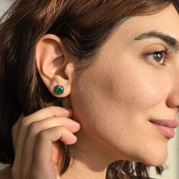 Emerald May Birthstone Sterling Silver Stud Earrings, 3 of 4