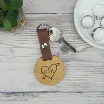 Personalised Carved Heart Keyring For Couples, 2 of 4