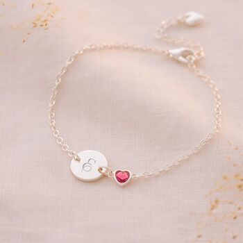Initial Disc And Heart Birthstone Personalised Bracelet, 3 of 12