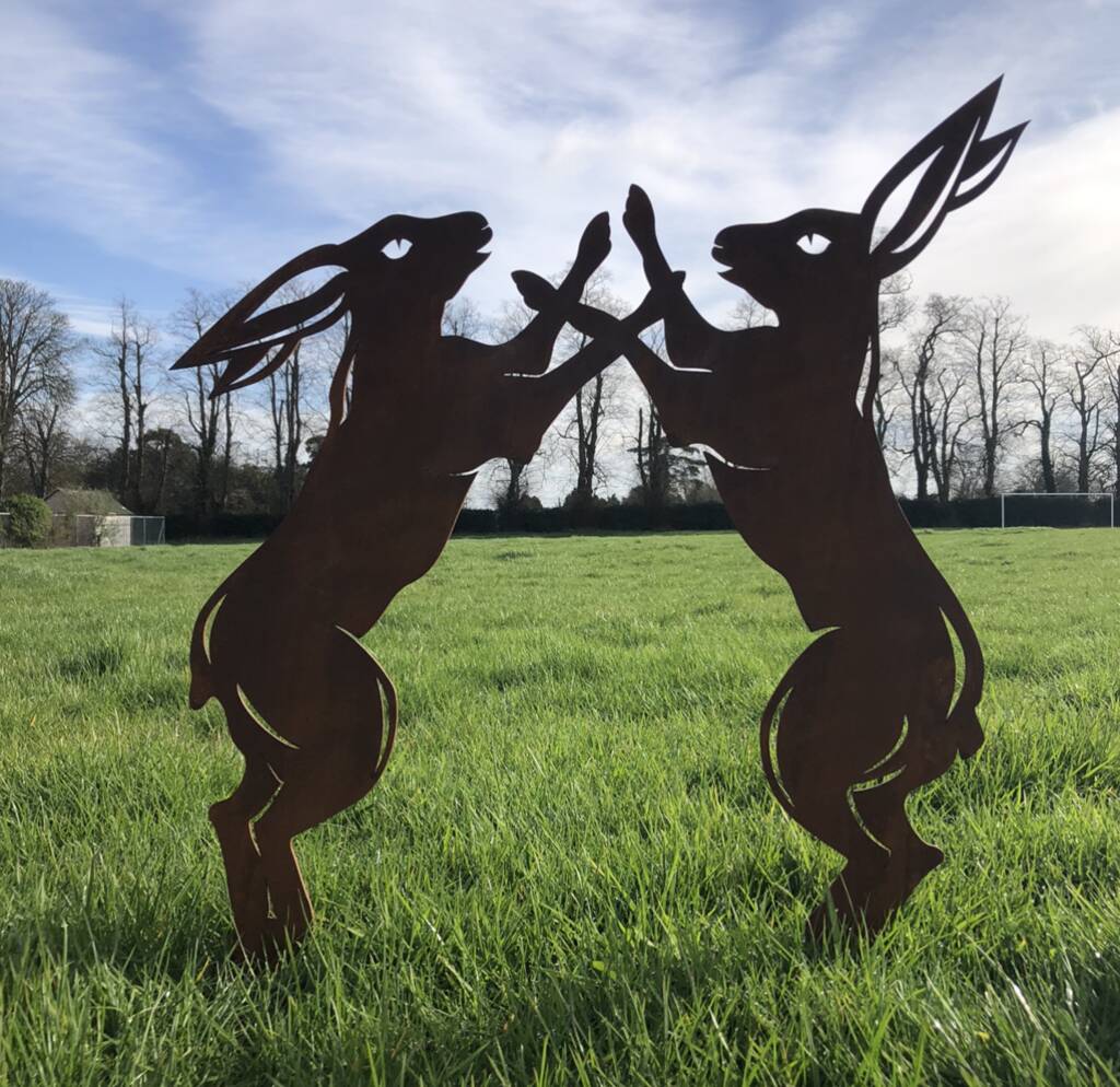 Boxing Hares Garden Statue Decoration Ornament Sign, 1 of 4
