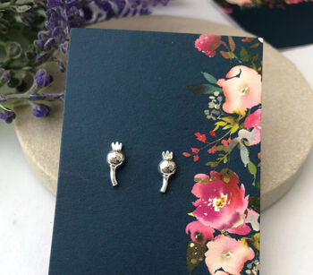 Sterling Silver Dainty Poppy Seed Head Earrings, 2 of 10