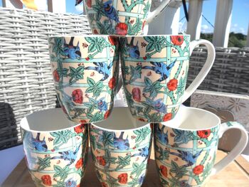 Set Of Six China Aspen Mugs In Blue Bird Trellis Design, 5 of 11