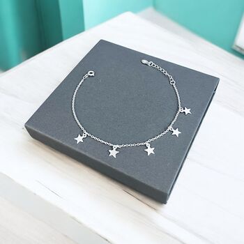 50th Birthday Sterling Silver Five Star Charm Bracelet, 3 of 4