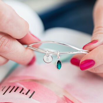 Personalised Open Cuff Bangle With Marquise Birthstone, 2 of 10