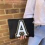 Varsity Style Initial Black Pouch Toiletry Makeup Bag, thumbnail 1 of 3