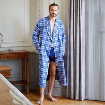 Men's 'Celt Navy' Tartan Brushed Cotton Robe, 3 of 5
