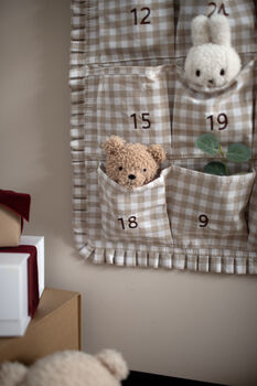 Personalised Beige Gingham Ruffle Advent Calendar Embroidered, 5 of 5
