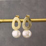 Brushed Circle And Large Pearl Stud Earrings, thumbnail 3 of 8