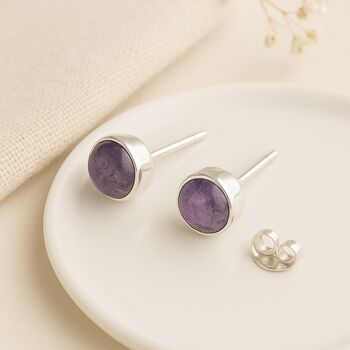Sterling Silver Amethyst Stud Earrings, 2 of 9