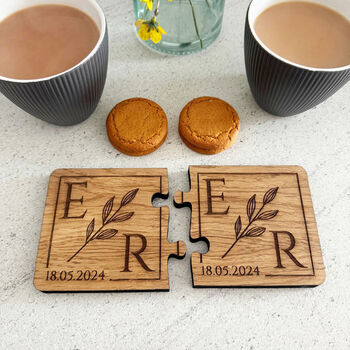 Personalised Oak Veneer Jigsaw Coasters Couple Gift, 5 of 7