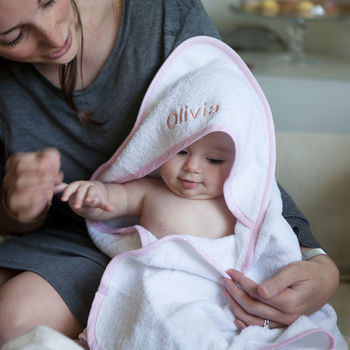 Personalised Baby Hooded Towel Edged In Pink Gingham, 2 of 7