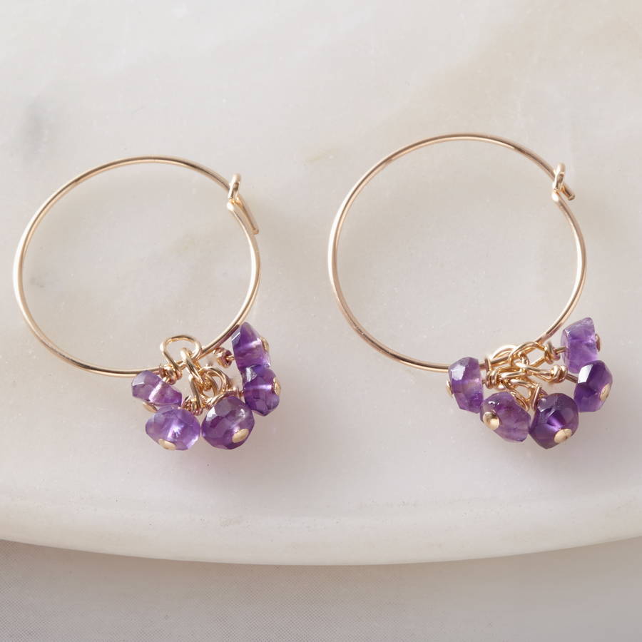 Amethyst Gold Fill Hoop Earrings By Samphire Jewellery