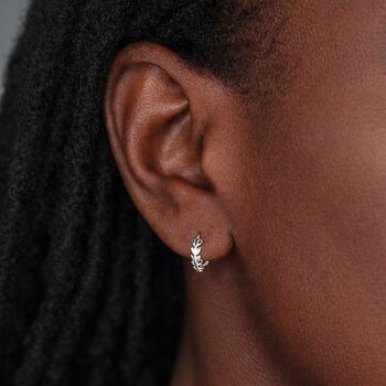 Sterling Silver Laurel Leaf Vine Huggie Hoop Earrings – 10mm, 5 of 6