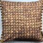 Water Hyacinth Print Cushion With Pom Poms, thumbnail 1 of 6