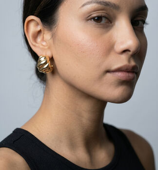 18 K Gold Plated Wide Wave Earrings, 2 of 5