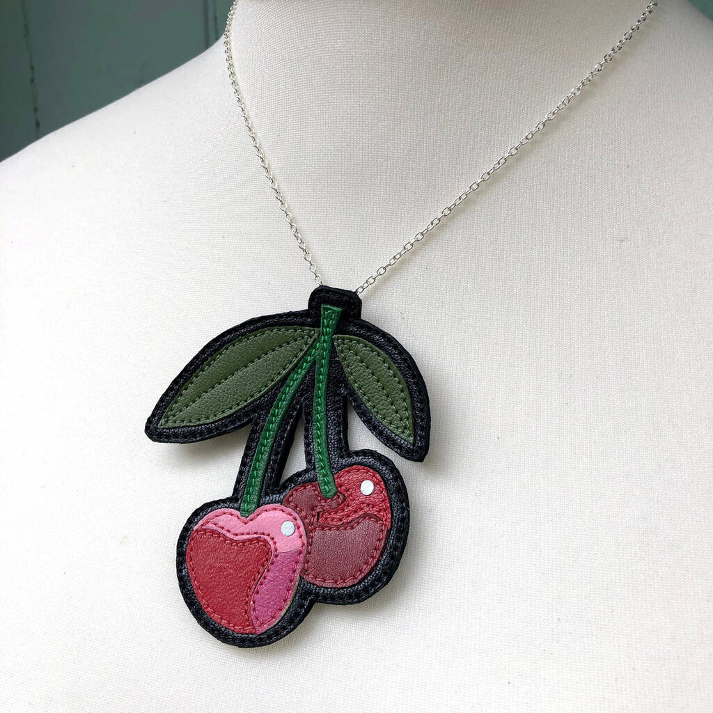 Cheeky Cherries Real Leather Fruit Necklace By Jo Gill Designer Maker