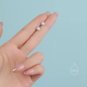 Tiny Opal Sun Stud Earrings In Sterling Silver, 6 of 9