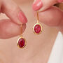 Ruby Oval Short Drop Gold Plated Silver Earrings, thumbnail 5 of 11