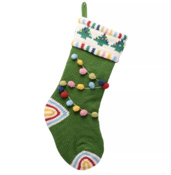 Knitted Christmas Stocking With Pom Pom Garland, 2 of 3