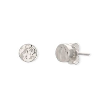 Tiny Hammered Disc Stud Earrings In Sterling Silver, 3 of 11