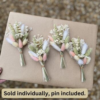 Sage Green And Pink Dried Flower Buttonhole, 2 of 2