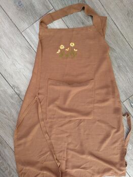 Brown Linen Apron With Hand Embroidered Flower, 6 of 6