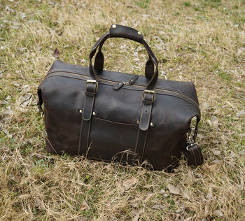 Genuine Leather Weekend Bag With Leather Straps Detail, 7 of 11