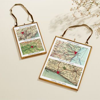 Personalised Map Picture With Two Hand Stitched Hearts, 4 of 4